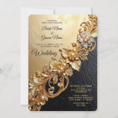 Gold Floral Embellishments Wedding Invitation Kaart (Voorkant)