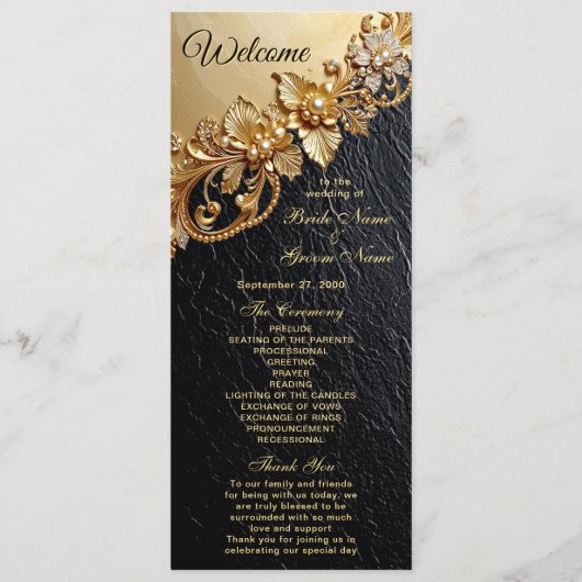 Gold Floral Embellishments Wedding Program Programmakaart (Voorkant)