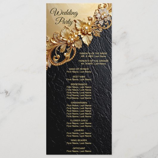 Gold Floral Embellishments Wedding Program Programmakaart (Achterkant)
