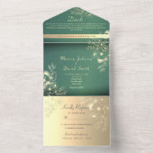 Gold Floral Emerald Wedding All In One Uitnodiging (Binnen)