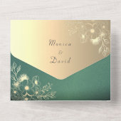 Gold Floral Emerald Wedding All In One Uitnodiging (Achterkant)