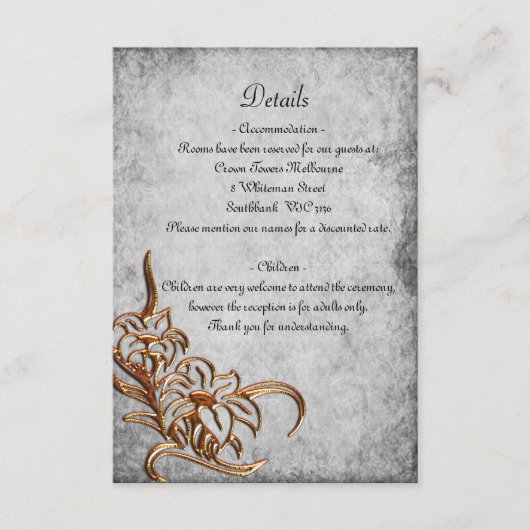 Gold Floral en Antiek Parchment Rustic Wedding Informatiekaartje (Voorkant)