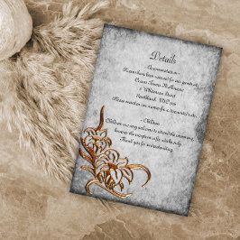 Gold Floral en Antiek Parchment Rustic Wedding Informatiekaartje