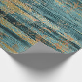 Gold Floral en Blue Rustic Wood Cadeaupapier (Hoek)