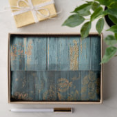 Gold Floral en Blue Rustic Wood - ontkoppeling Tissuepapier (Geschenk)