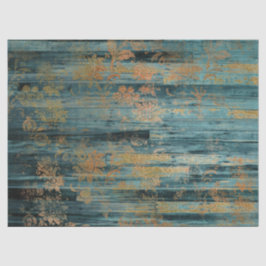 Gold Floral en Blue Rustic Wood - ontkoppeling Tissuepapier
