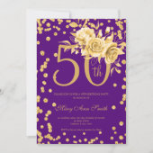 Gold Floral en Confetti 50e verjaardag Paars Kaart (Voorkant)