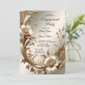 Gold Floral Engagement Invitation Kaart (Staand voorkant)