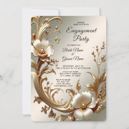 Gold Floral Engagement Invitation Kaart