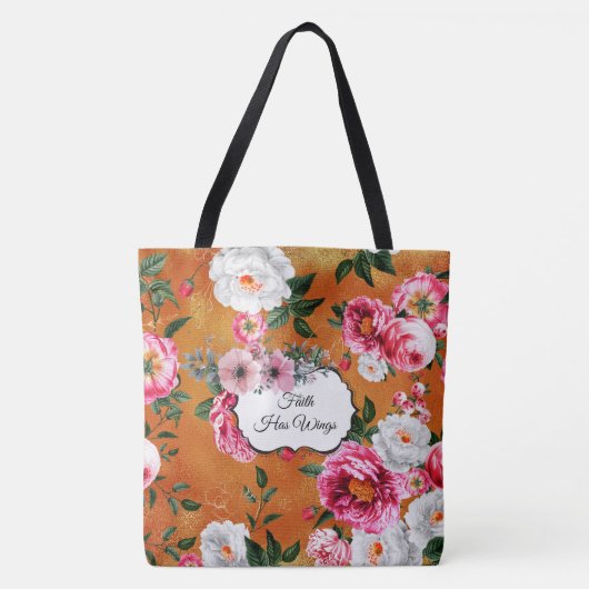 Gold Floral Faith heeft vleugels Mode Tas (Voorkant)