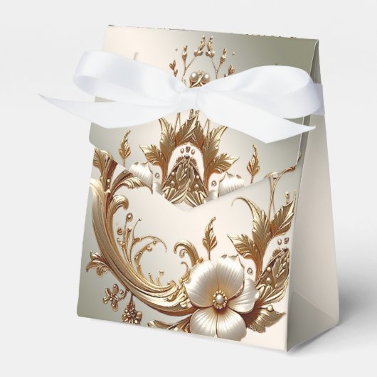Gold Floral Favor Box Bedankdoosjes (Voorkant Zijde)