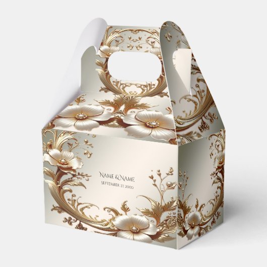 Gold Floral Favor Box Bedankdoosjes (Voorkant Zijde)