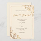 Gold Floral Flourish Wedding Invitation Kaart (Voorkant / Achterkant)