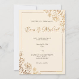 Gold Floral Flourish Wedding Invitation Kaart