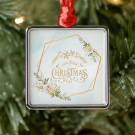 Gold, Floral Fram, kersthuwelijk Metalen Ornament