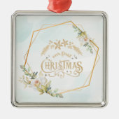 Gold, Floral Fram, kersthuwelijk Metalen Ornament (Voorkant)