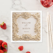 Gold Floral Frame Paper Wedding Napkins Servet (Insitu)