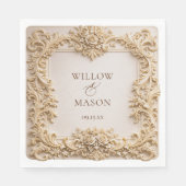 Gold Floral Frame Paper Wedding Napkins Servet (Voorkant)