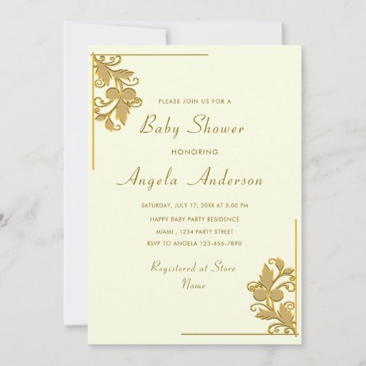 Gold Floral Framed Baby Boy Shower Uitnodiging (Voorkant)