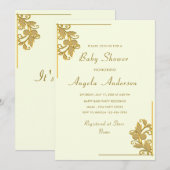 Gold Floral Framed Baby Boy Shower Uitnodiging (Voorkant / Achterkant)