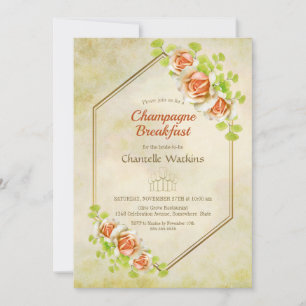 Gold Floral Geometric Champagne Breakfast Kaart