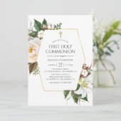 Gold Floral Geometric First Heilige Communie Kaart (Staand voorkant)