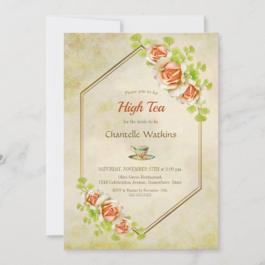 Gold Floral Geometric High Tea Vrijgezellenfeest Kaart (Voorkant)