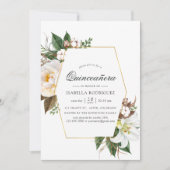 Gold Floral Geometric Quinceañera Kaart (Voorkant)