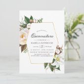 Gold Floral Geometric Quinceañera Kaart (Staand voorkant)