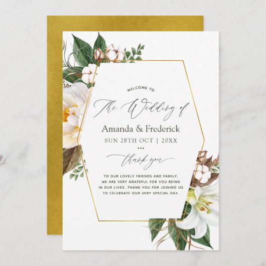 Gold Floral Geometric Wedding Programmakaart (Voorkant / Achterkant)