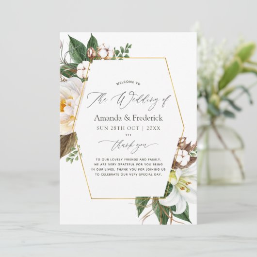 Gold Floral Geometric Wedding Programmakaart (Staand voorkant)