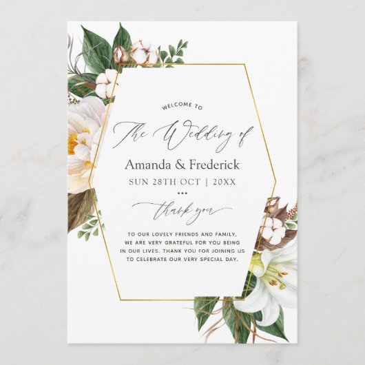 Gold Floral Geometric Wedding Programmakaart (Voorkant)