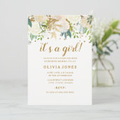 Gold Floral Glitter Girl Baby shower Uitnodiging (Staand voorkant)