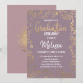 Gold Floral Glitter Ombre Mauve Lila Afstuderen Kaart (Voorkant / Achterkant)