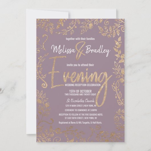 Gold Floral Glitter Ombre Mauve Lila avond Kaart (Voorkant)