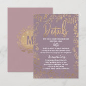 Gold Floral Glitter Ombre Mauve - Lila gegevens Informatiekaartje (Voorkant / Achterkant)