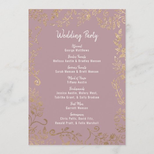 Gold Floral Glitter Ombre Mauve Lila Programma's (Achterkant)