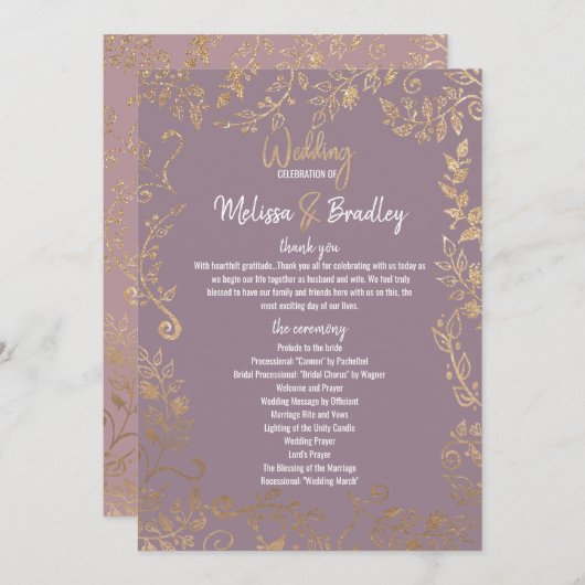 Gold Floral Glitter Ombre Mauve Lila Programma's (Voorkant / Achterkant)