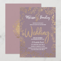 Gold Floral Glitter Ombre Mauve Lila Wedding