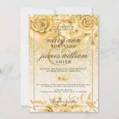 Gold Floral Glitter Sparkle Elegant Glam Wedding Kaart (Voorkant)