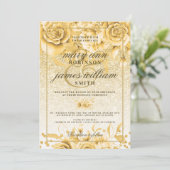 Gold Floral Glitter Sparkle Elegant Glam Wedding Kaart (Staand voorkant)