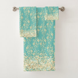 Gold Floral Glittery Glam Bad Handdoek