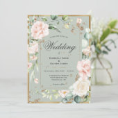 Gold Floral Green Waterverf Wedding Kaart (Staand voorkant)