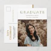 Gold Floral Greenery Typografie Foto Afstuderen Uitnodiging Briefkaart (Voorkant / Achterkant)