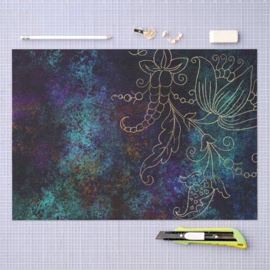 Gold Floral Grunge Damask Tissuepapier (Craft)