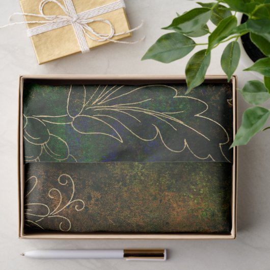 Gold Floral Grunge Damask Tissuepapier (Geschenk)