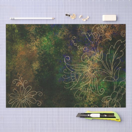 Gold Floral Grunge Damask Tissuepapier (Craft)