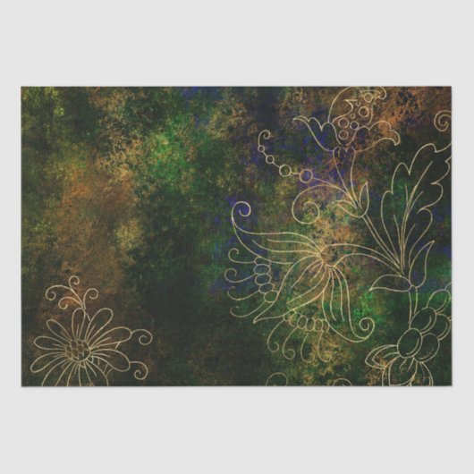 Gold Floral Grunge Damask Tissuepapier (Voorkant)