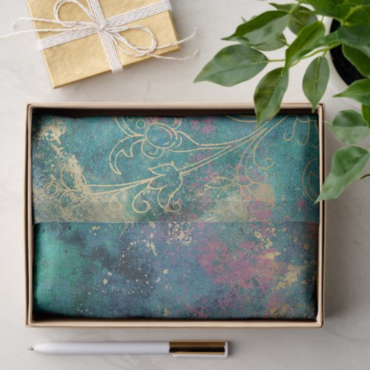  Gold Floral Grunge Damask Tissuepapier (Geschenk)