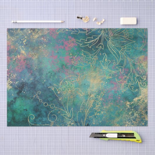  Gold Floral Grunge Damask Tissuepapier (Craft)